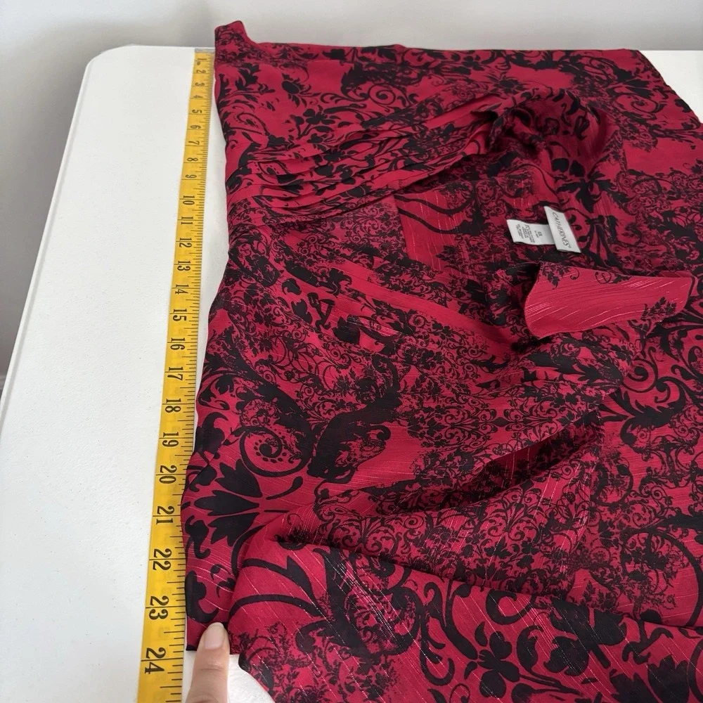 Catherines Women's Sheer Abstract Top Size 0X Red Metallic Stripes Whimsigoth‎ - Picture 10 of 11